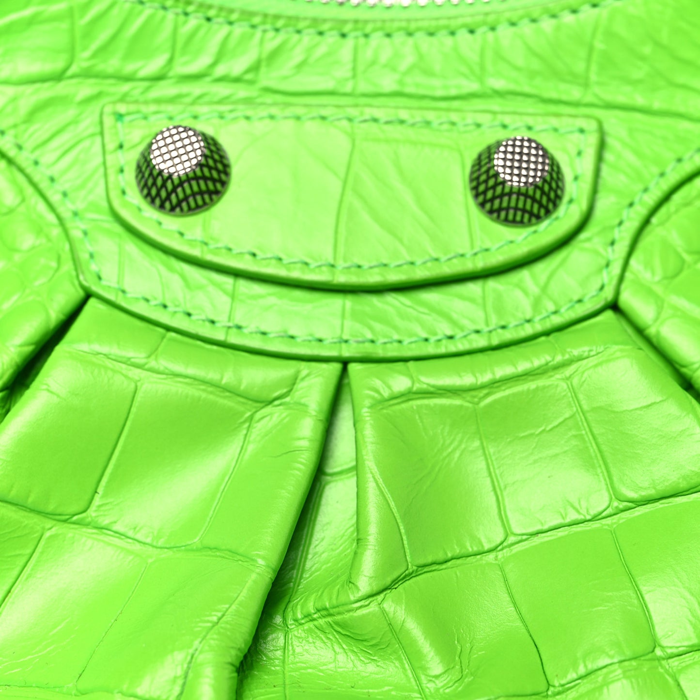 Extra Supple Calfskin Crocodile Embossed XS Le Cagole Shoulder Bag Balenciaga Acid Green