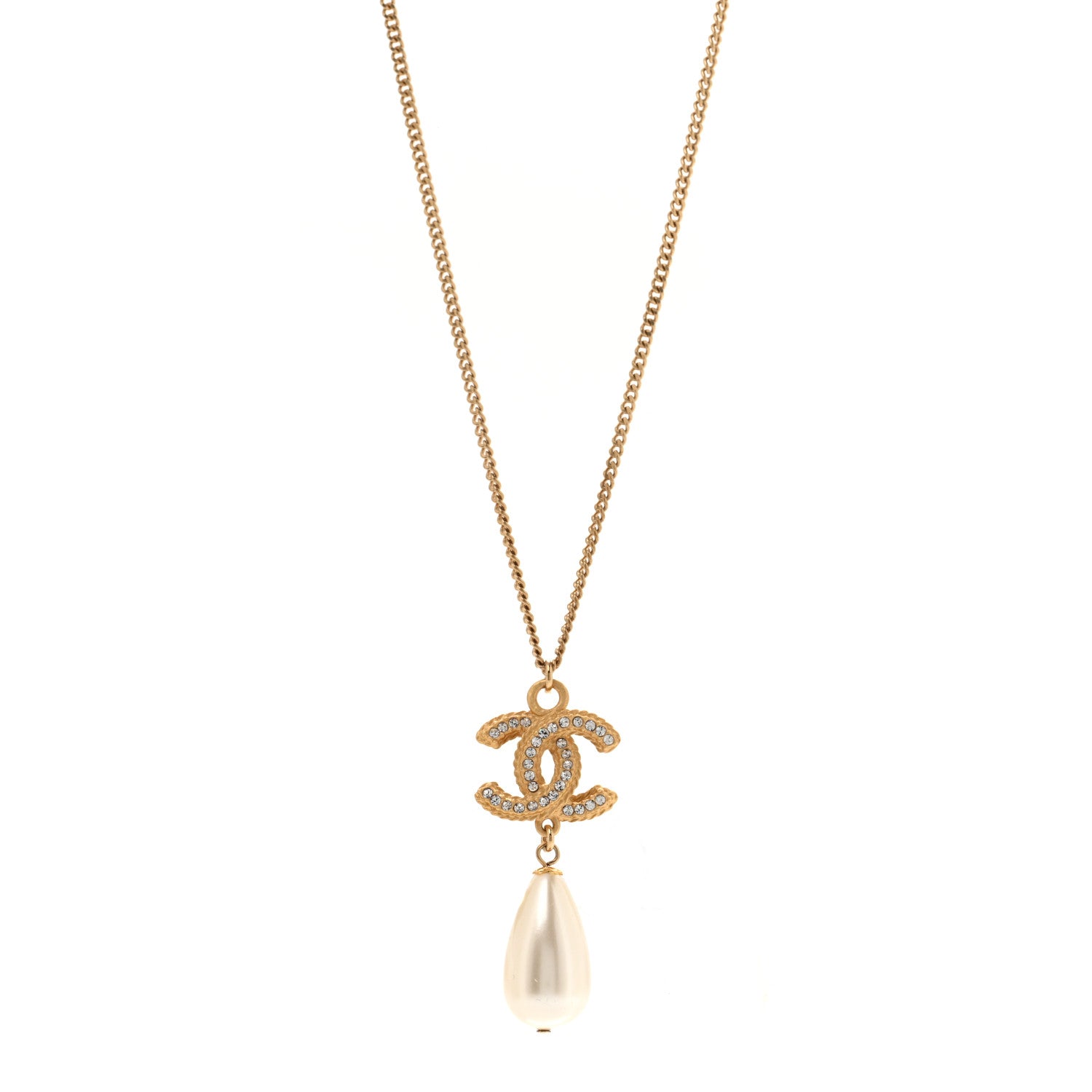Chanel Crystal Pearl CC Drop Necklace Gold 1 of 6