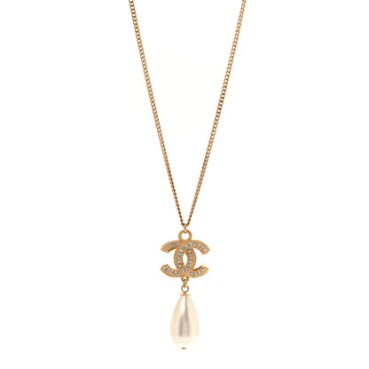Chanel Crystal Pearl CC Drop Necklace Gold 1 of 6