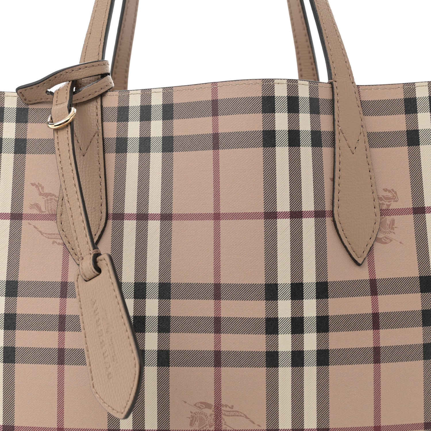 Burberry Grainy Calfskin Haymarket Check Medium Reversible Tote Camel 12 of 17