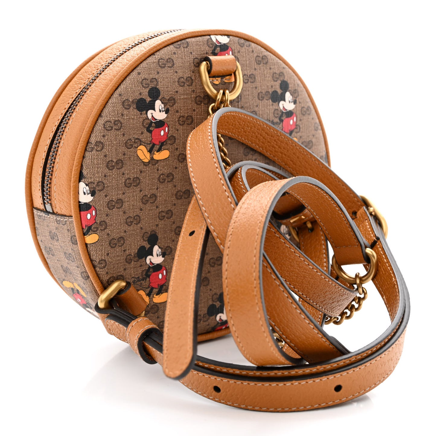 X DISNEY Mini Vintage GG Supreme Monogram Mickey Mouse Round Backpack Beige Vintage Sun Oil