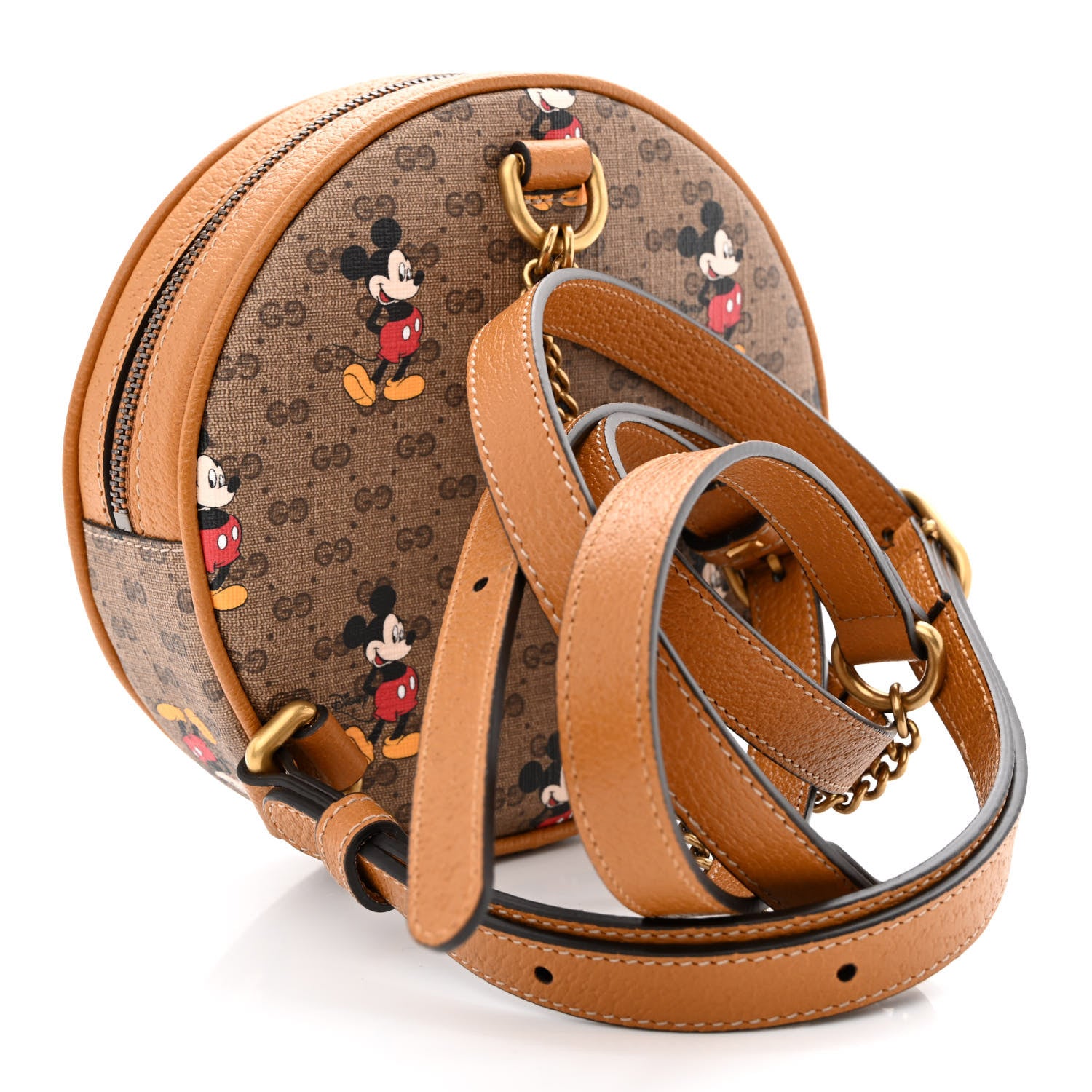 Gucci X DISNEY Mini Vintage GG Supreme Monogram Mickey Mouse Round Backpack Beige Vintage Sun Oil 3 of 11
