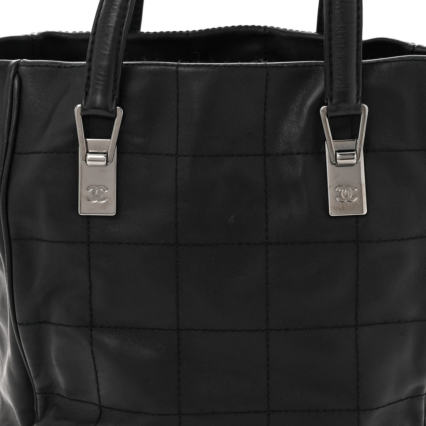 Lambskin Square Stitched Tote Black