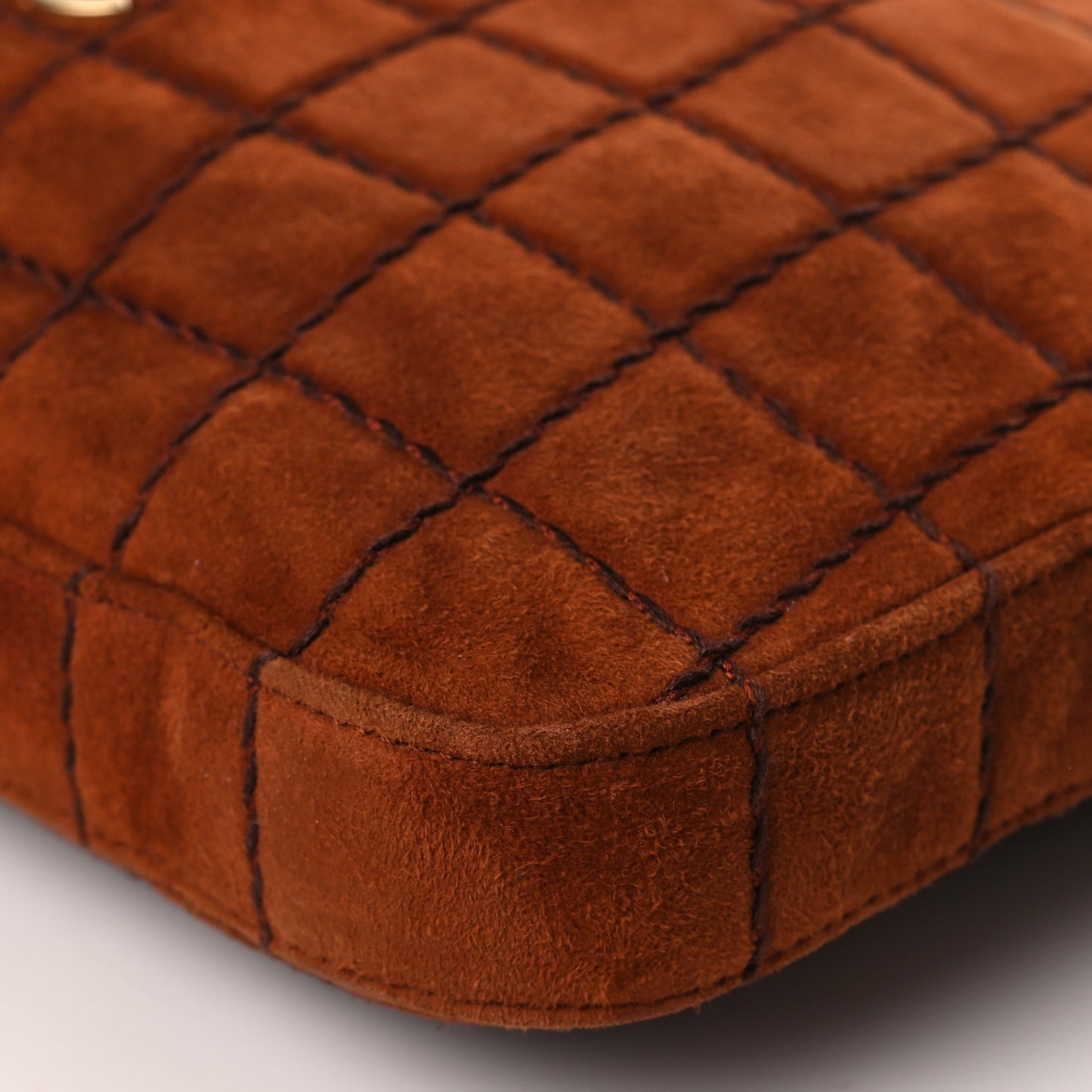 Suede Stitched Chocolate Bar Drawstring Tote Brown
