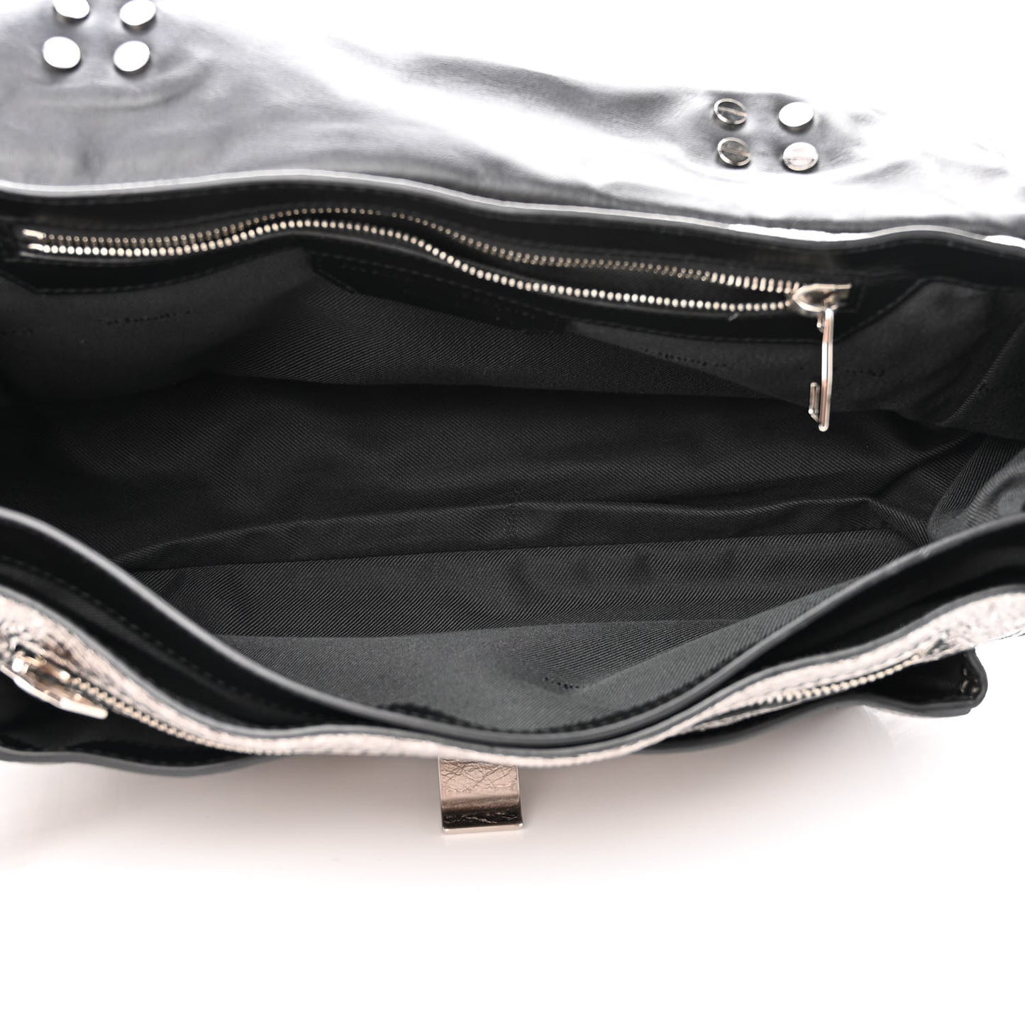 Metallic Paper Lambskin Medium PS1 Plus Zip Satchel Dark Silver