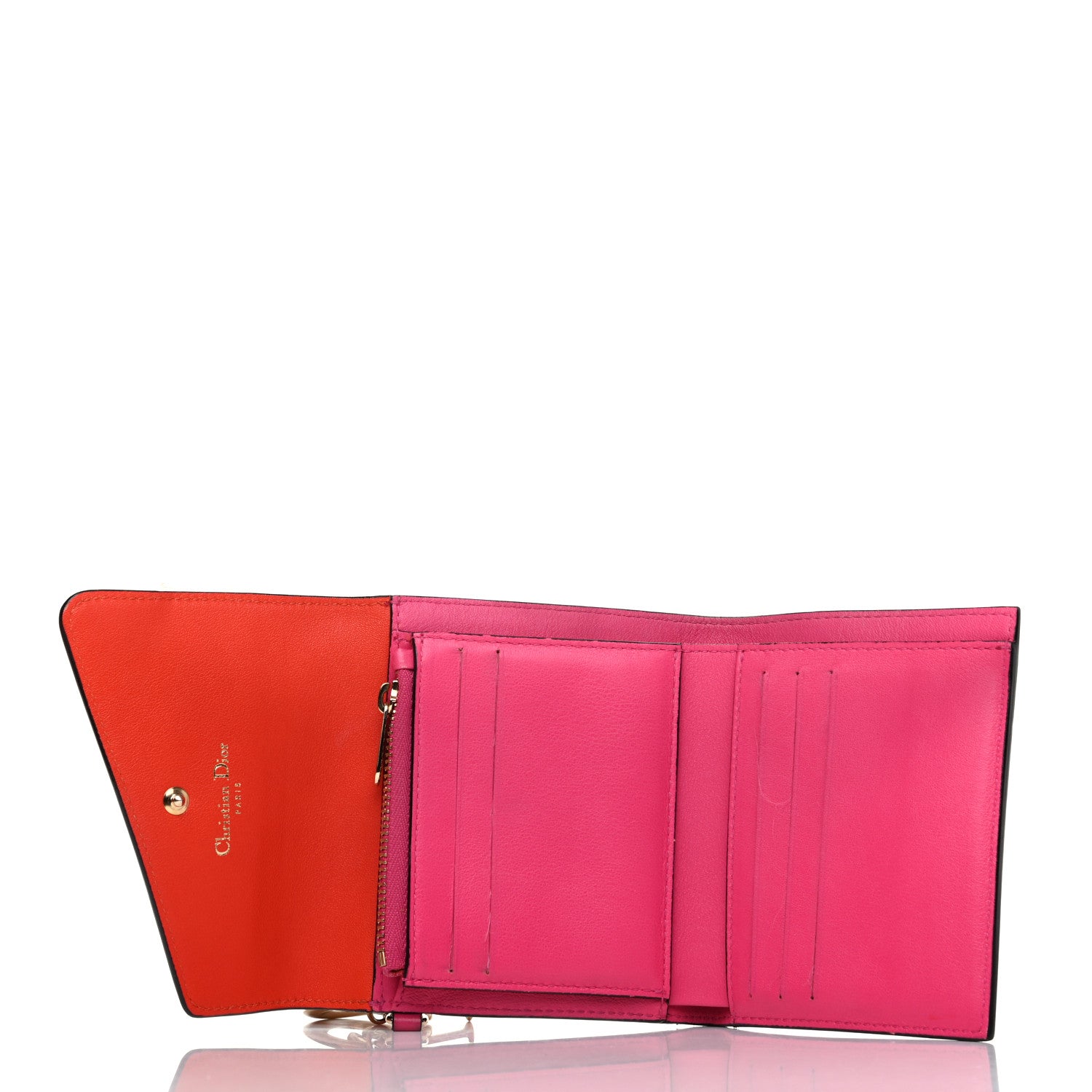 Christian Dior Smooth Calfskin Bi-Color Diorissimo Envelope Wallet Pink Red 5 of 10