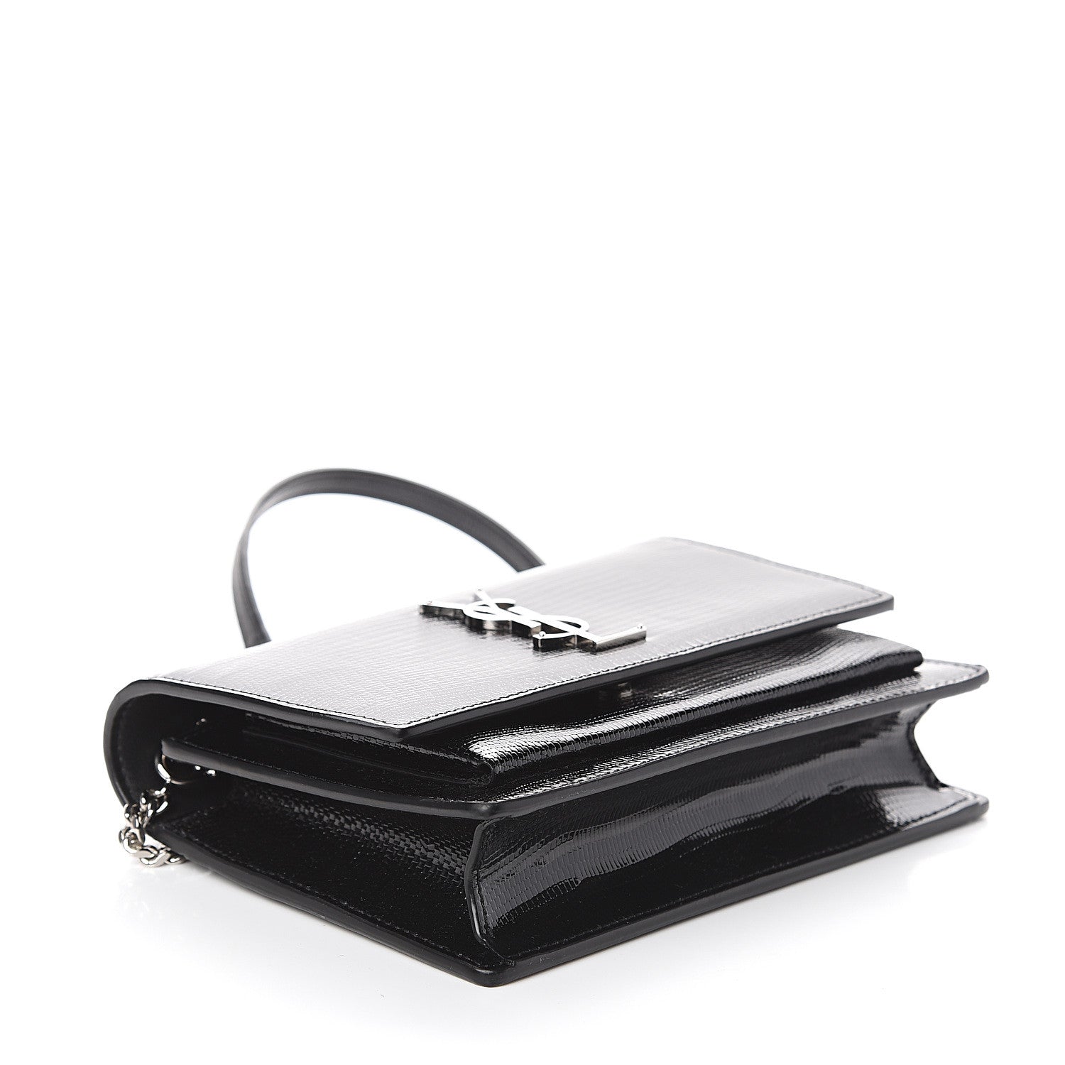 Saint Laurent Calfskin Lizard Embossed Monogram Sunset Chain Wallet Black 3 of 7