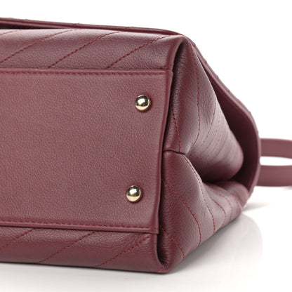 Chanel Grained Calfskin Stitched Chevron Medium Chic Top Handle Flap Red 10 of 17