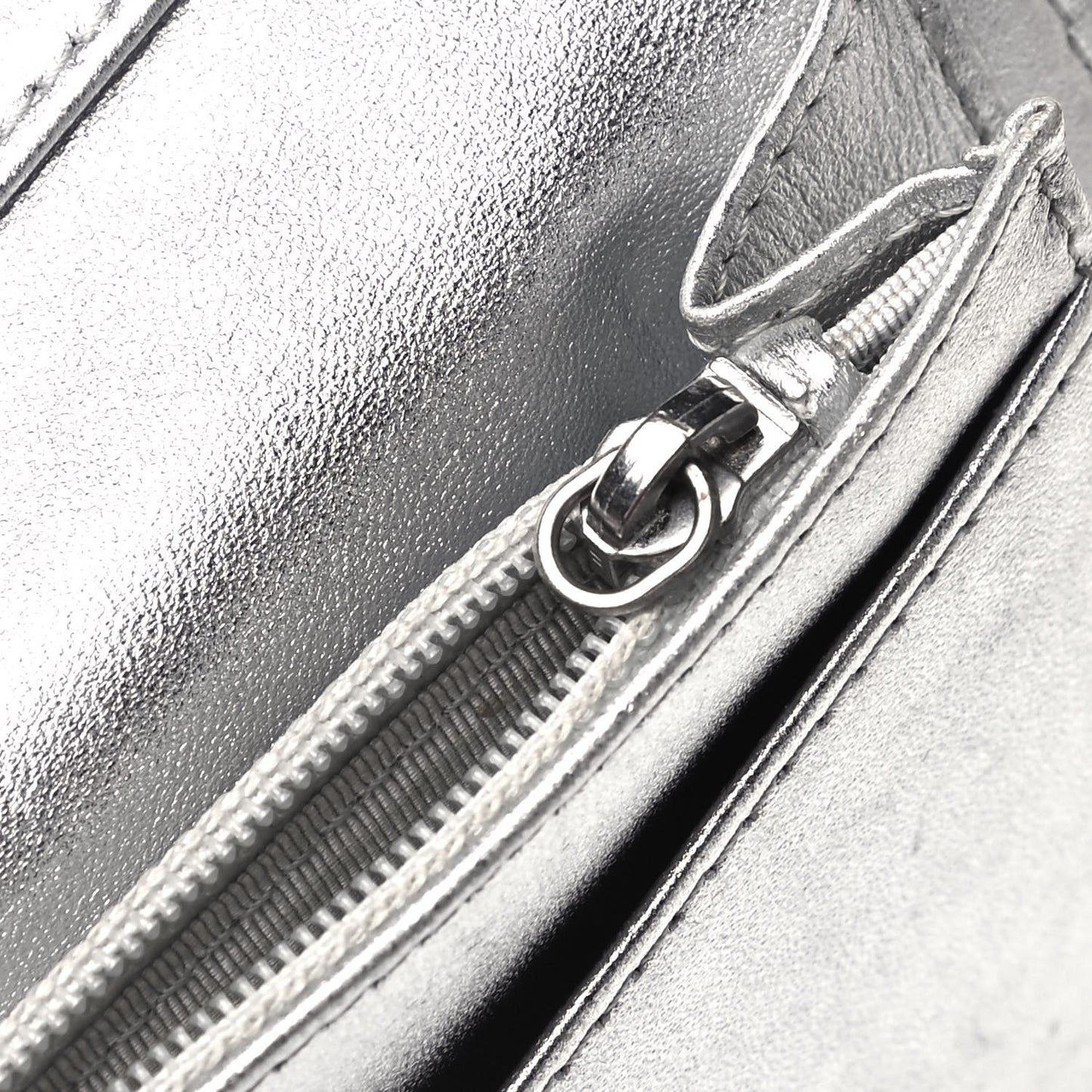 Metallic Calfskin Quilted Yen Wallet Dark Silver