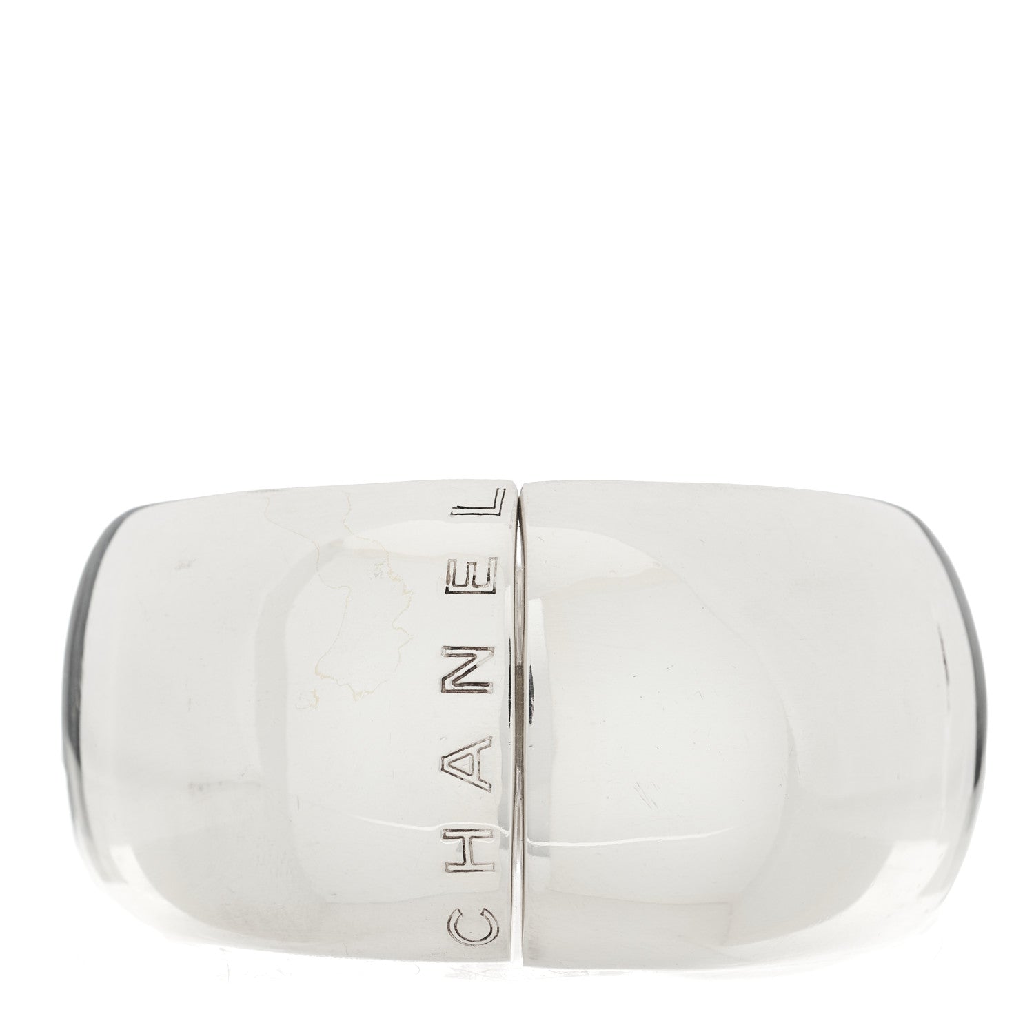 Chanel Sterling Silver Wide Logo Cuff Bracelet 1 of 3
