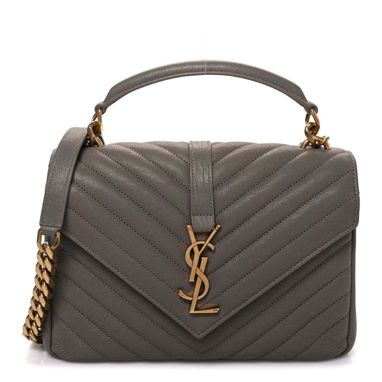 Sheepskin Matelasse Chevron Monogram Medium College Bag Greyish Brown