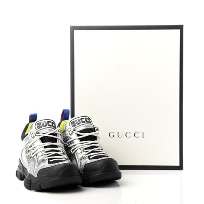 Gucci X SEGA Metallic Calfskin Mesh Womens Flashtrek Sneakers 35 Silver Black 10 of 10
