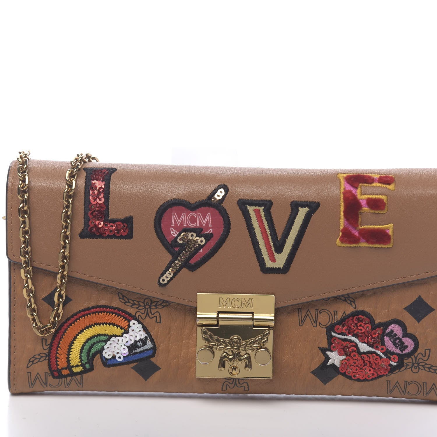 MCM Visetos Large Patricia Love Patch Wallet On Chain Cognac 9 of 9