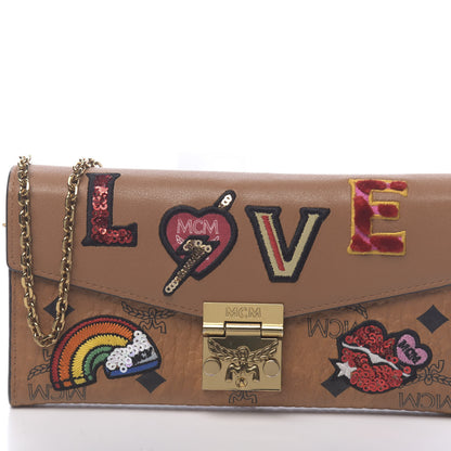 MCM Visetos Large Patricia Love Patch Wallet On Chain Cognac 9 of 9