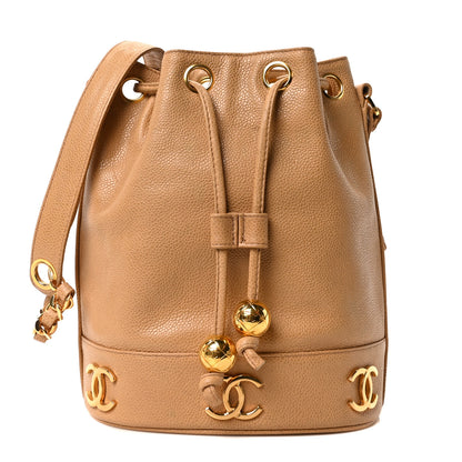 Chanel Caviar CC Drawstring Shoulder Bag Beige 1 of 11