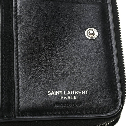 Saint Laurent Calfskin Crocodile Embossed Monogram Compact Wallet Black 6 of 10