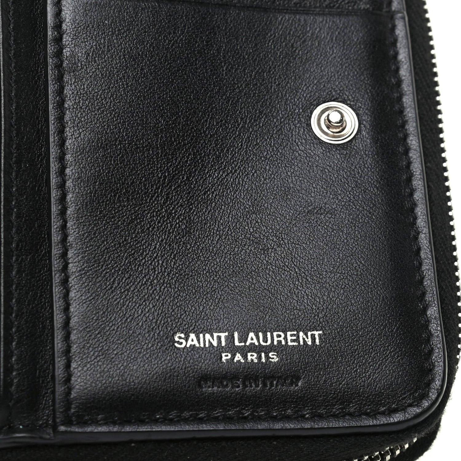 Saint Laurent Calfskin Crocodile Embossed Monogram Compact Wallet Black 6 of 10