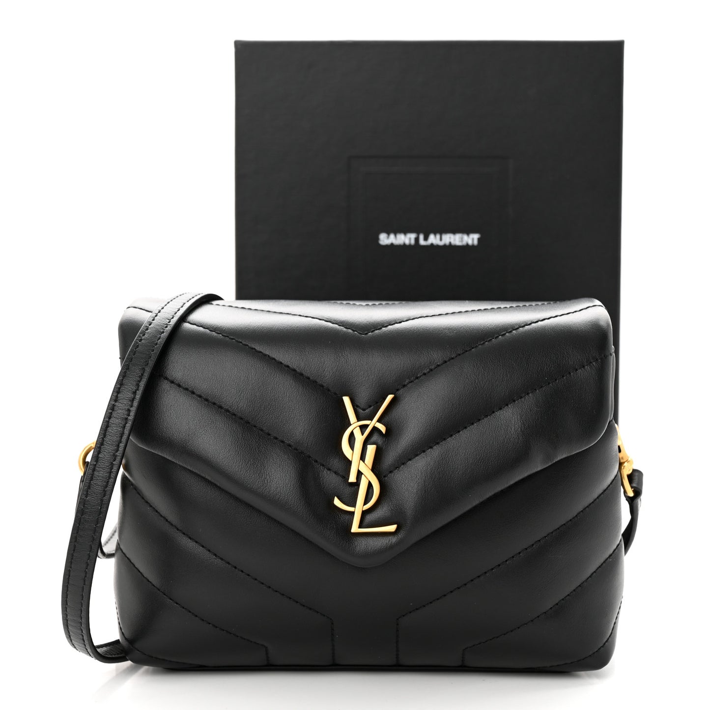 Calfskin Y Quilted Monogram Toy Loulou Crossbody Bag Black