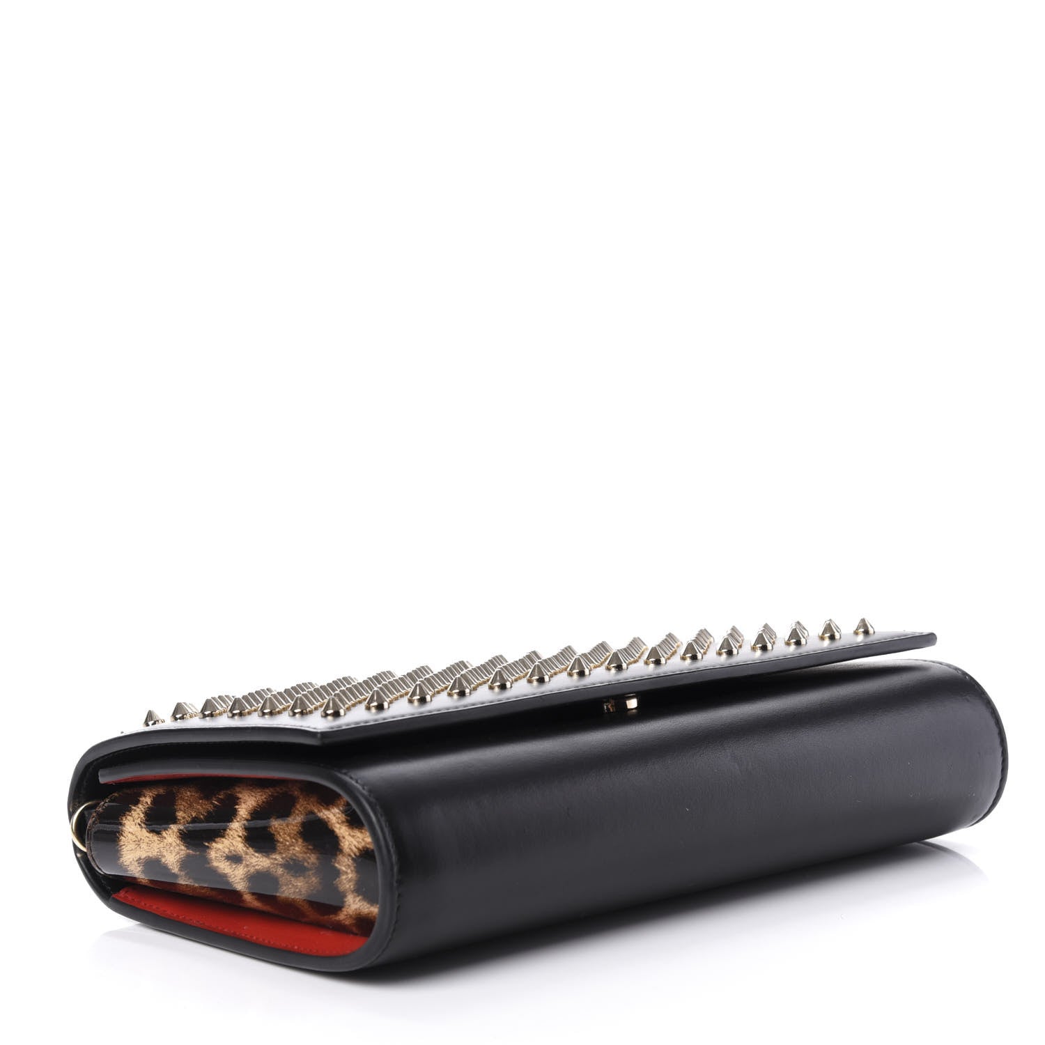 Christian Louboutin Calfskin Patent Leopard Spikes Paloma Clutch Black 4 of 13