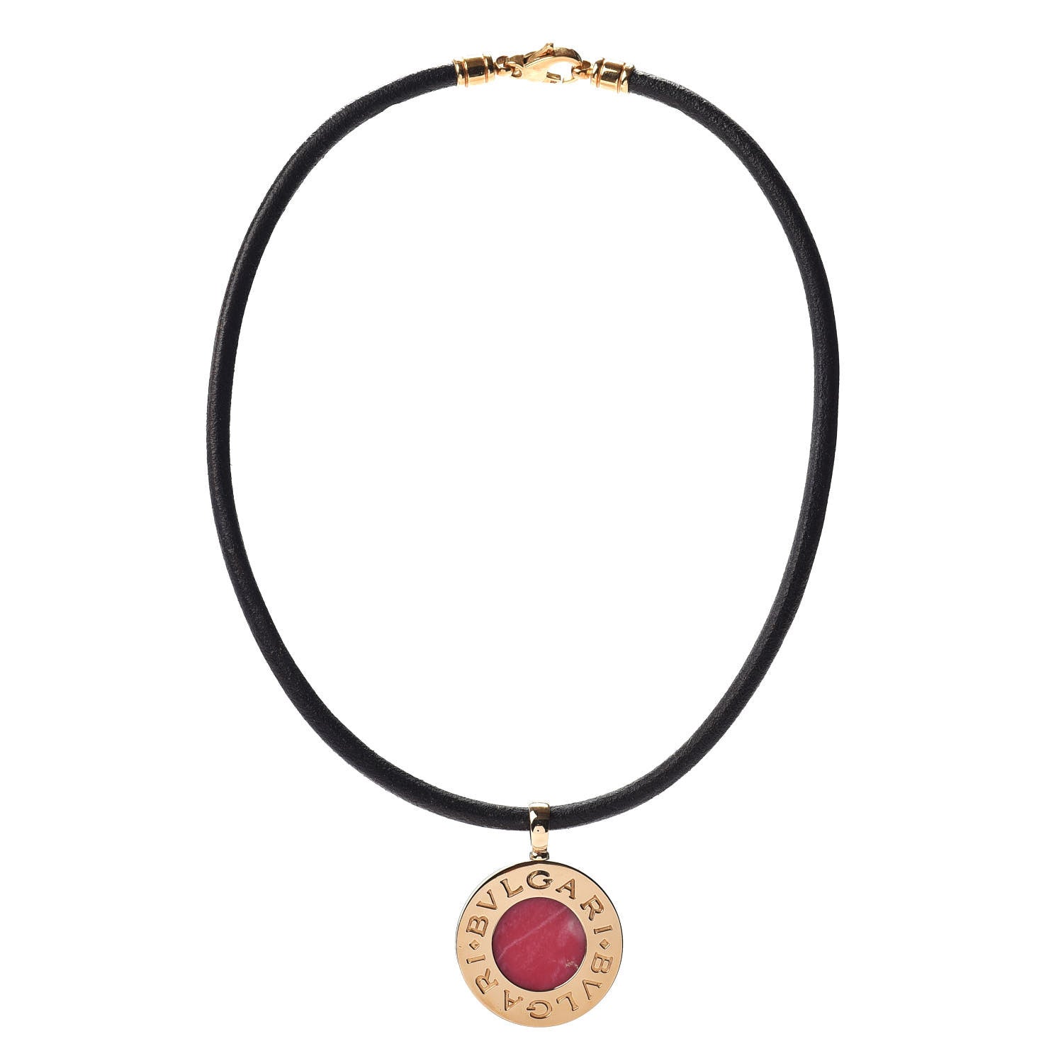 Bulgari Stainless Steel 18K Yellow Gold Black Onyx Rhodochrosite BVLGARI Cord Pendant Necklace 3 of 5