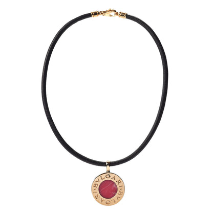 Bulgari Stainless Steel 18K Yellow Gold Black Onyx Rhodochrosite BVLGARI Cord Pendant Necklace 3 of 5