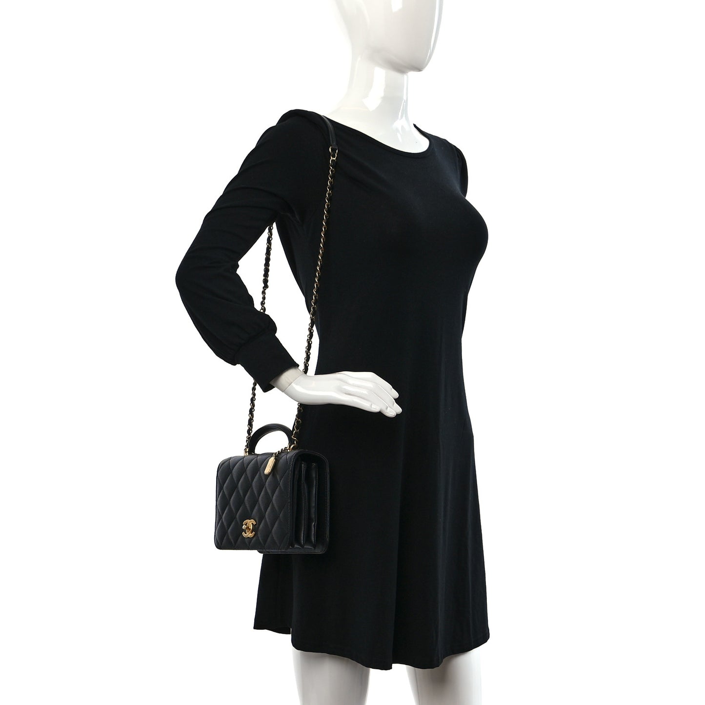 Caviar Quilted Mini Top Handle Flap Black