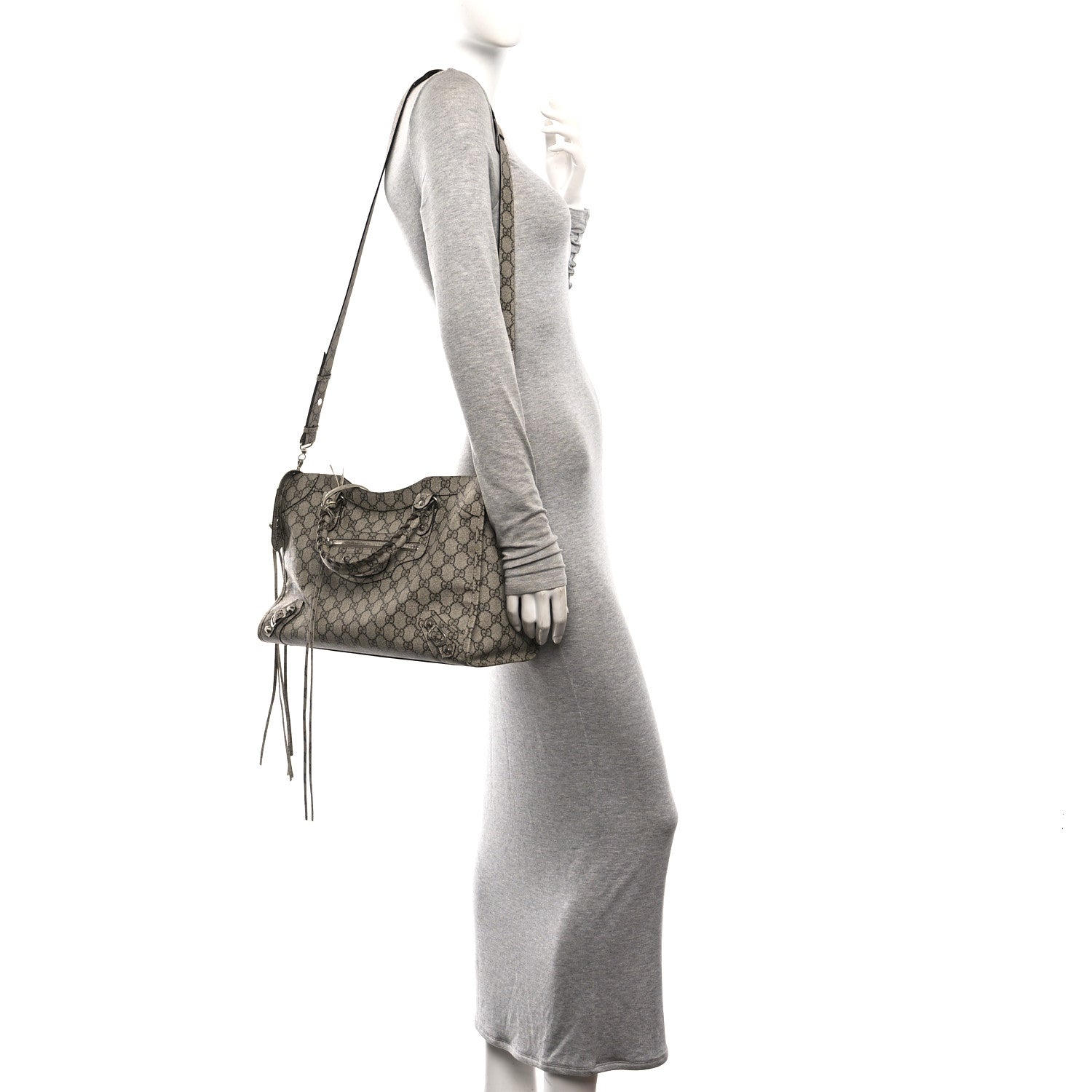 Balenciaga X GUCCI GG Supreme Monogram Neo Classic Silver Hardware City Beige Ebony 2 of 10