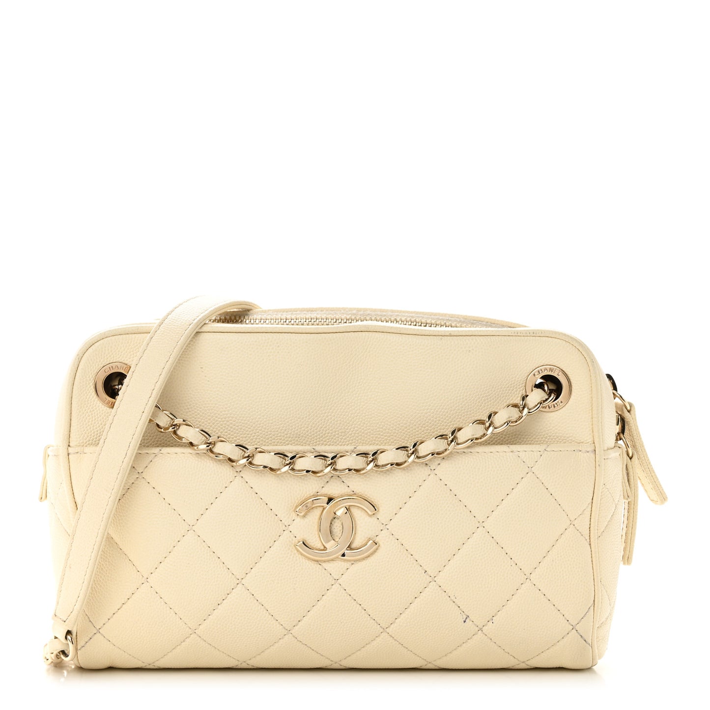 Caviar Quilted Small In & Out Camera Case White