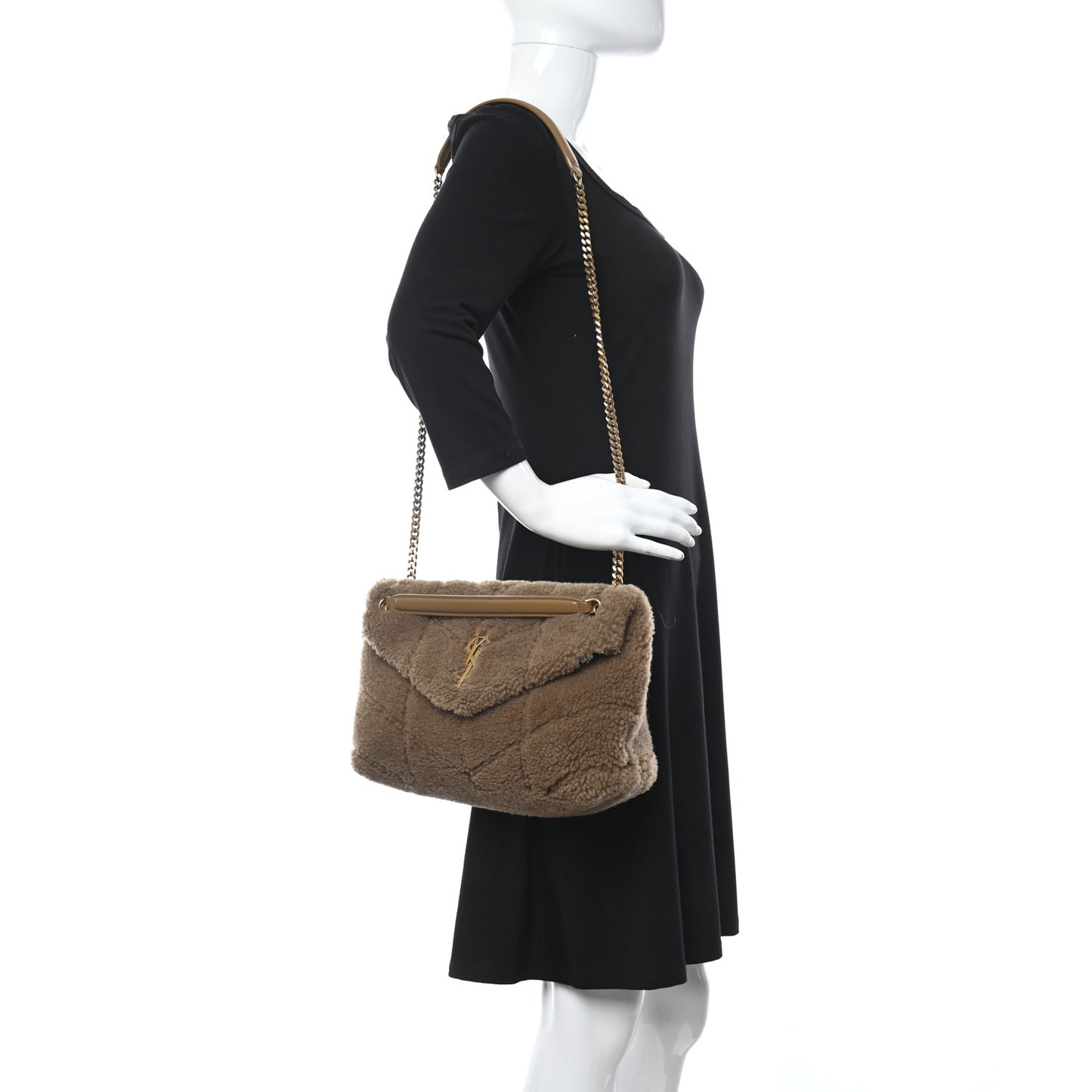 Shearling Quilted Small Loulou Puffer Monogram Chain Satchel Cinnamon