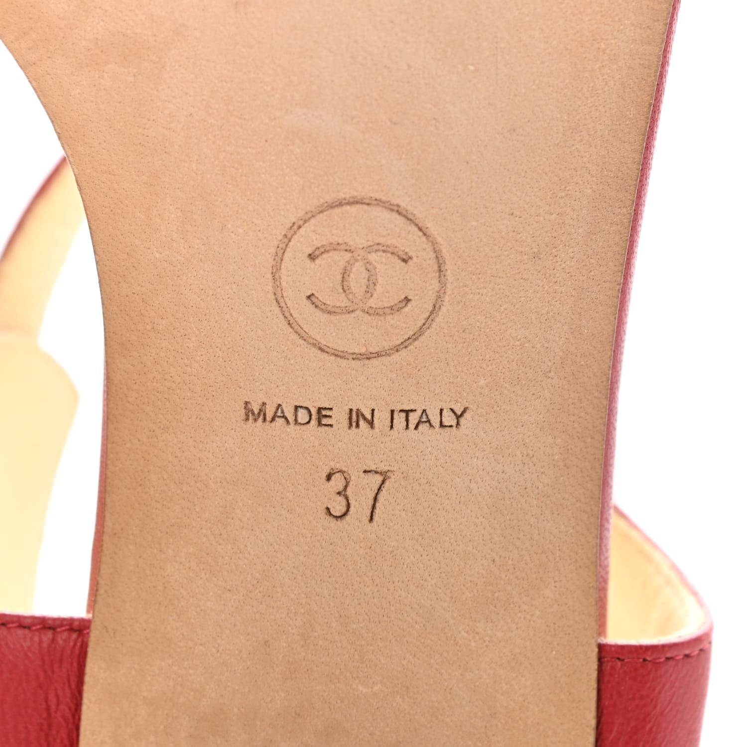 Chanel Lambskin CC Pearl Chain Sandals 37 Red 6 of 11