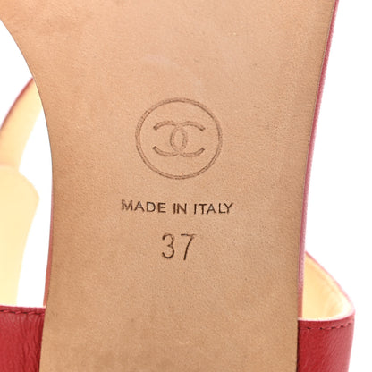 Chanel Lambskin CC Pearl Chain Sandals 37 Red 6 of 11