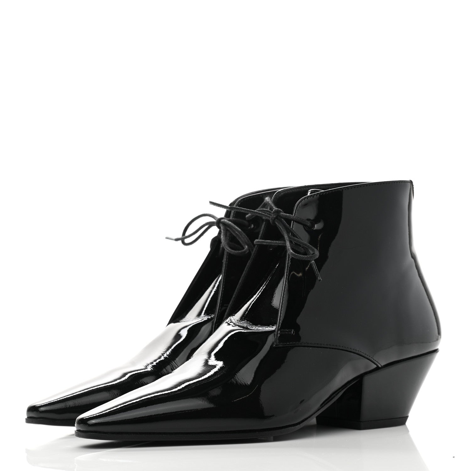 Saint Laurent Patent Calfskin Theo Lace-Up Ankle Boots 36 Black 3 of 8