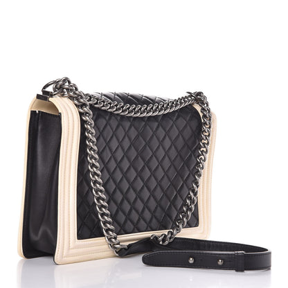 Chanel Lambskin Quilted Large Boy Flap Black White 2 of 10