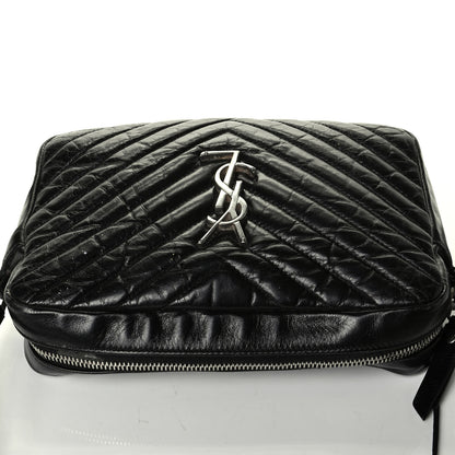 Saint Laurent Cracked Shiny Calfskin Matelasse Monogram Lou Camera Bag Black 6 of 9