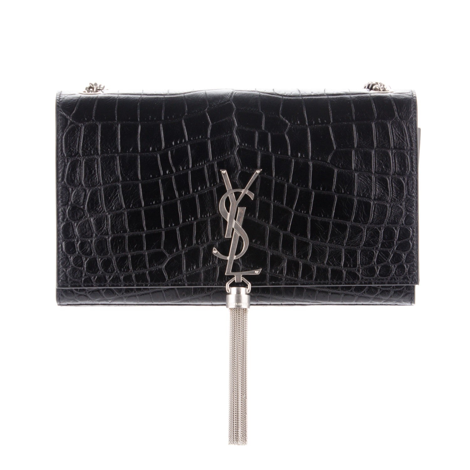 Saint Laurent Calfskin Crocodile Embossed Medium Classic Monogram Kate Tassel Satchel Black 1 of 7