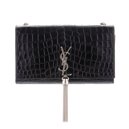 Saint Laurent Calfskin Crocodile Embossed Medium Classic Monogram Kate Tassel Satchel Black 1 of 7