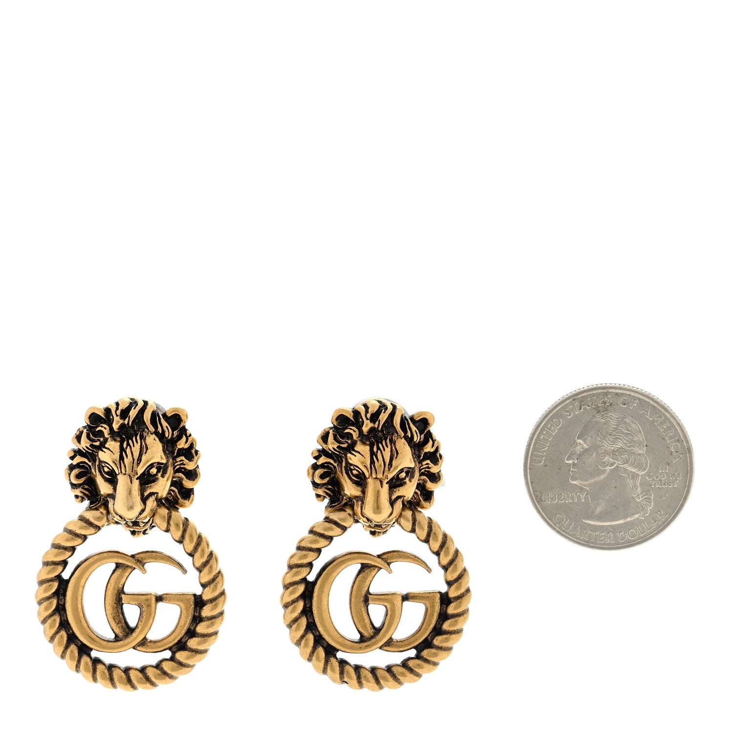 Gucci Metal Double G Lion Head Clip On Earrings Aged Gold 2 of 4