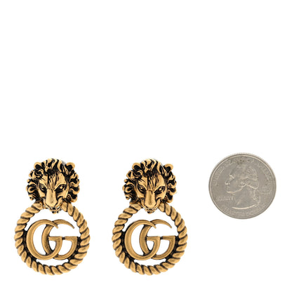 Gucci Metal Double G Lion Head Clip On Earrings Aged Gold 2 of 4