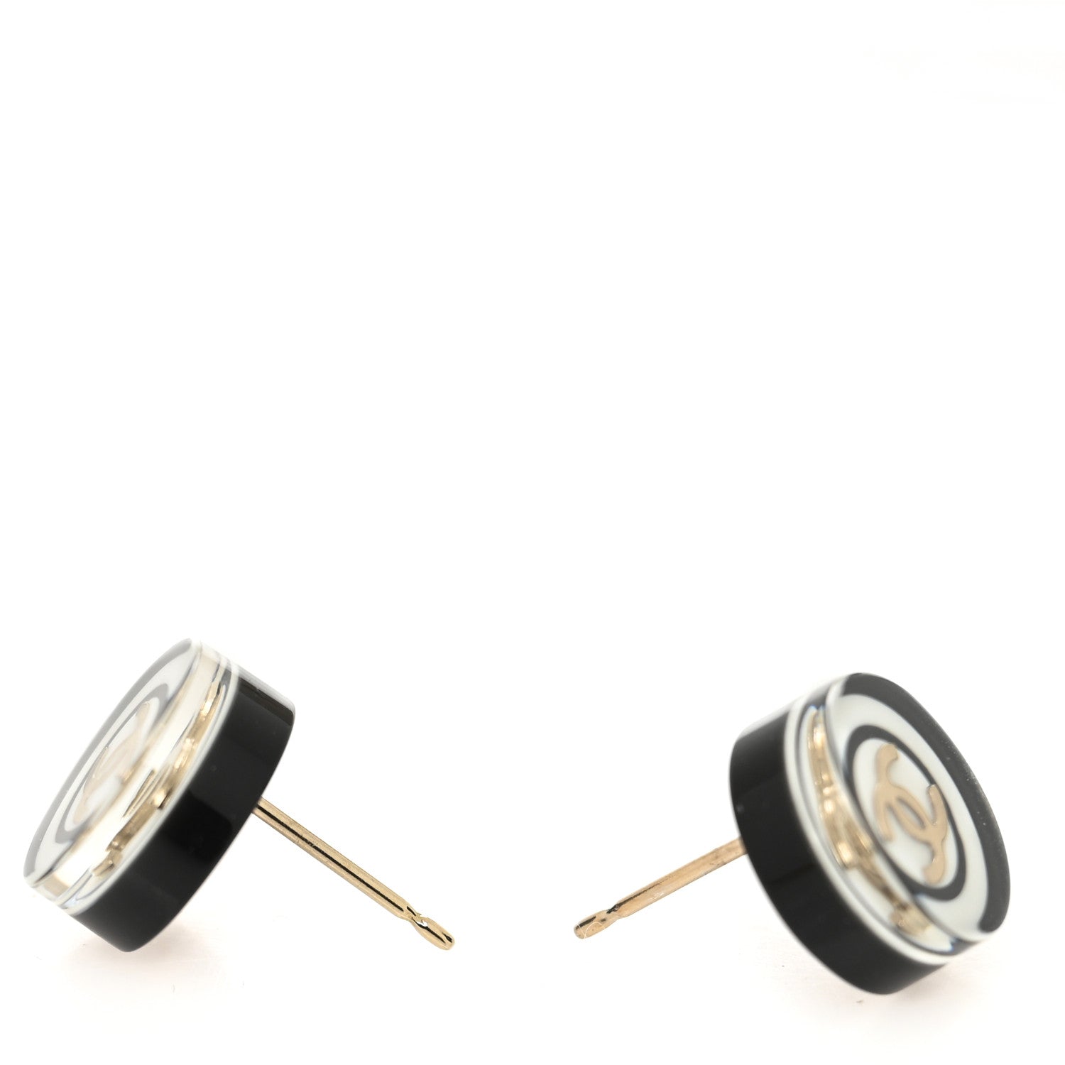 Chanel Resin CC Stud Earrings Black White 3 of 4