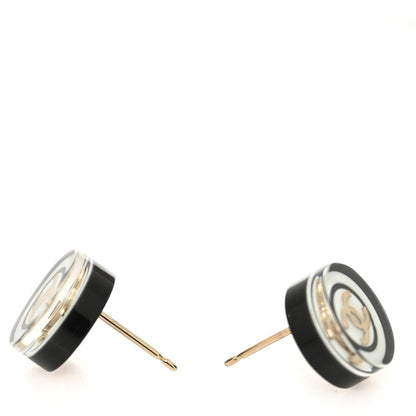 Chanel Resin CC Stud Earrings Black White 3 of 4
