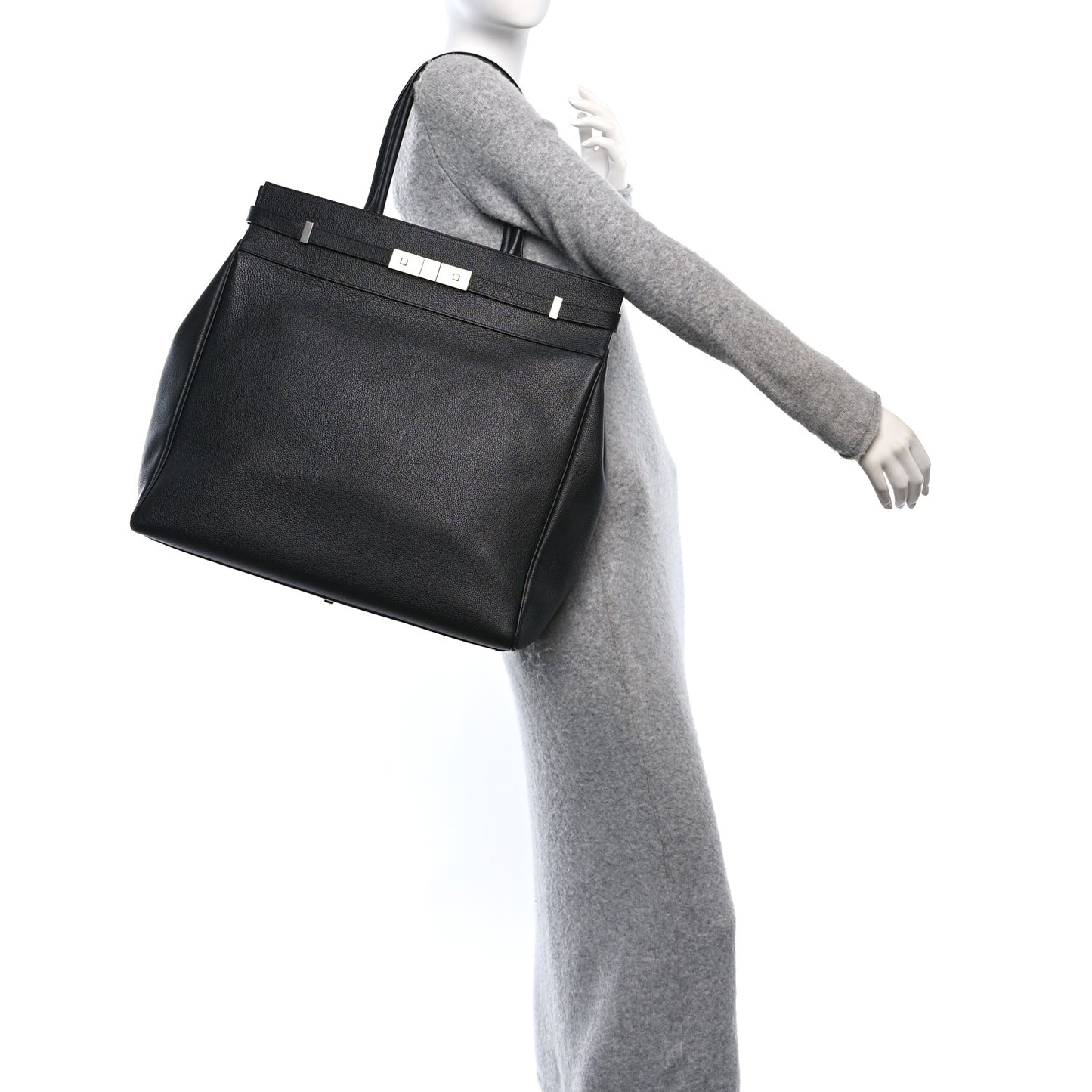 Grained Calfskin Manhattan North South Shopper Tote Black
