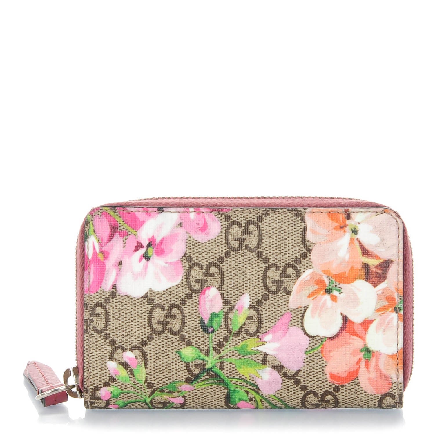 Gucci GG Supreme Monogram Blooms Zip Around Card Case Wallet Beige Multicolor Dry Rose 1 of 5