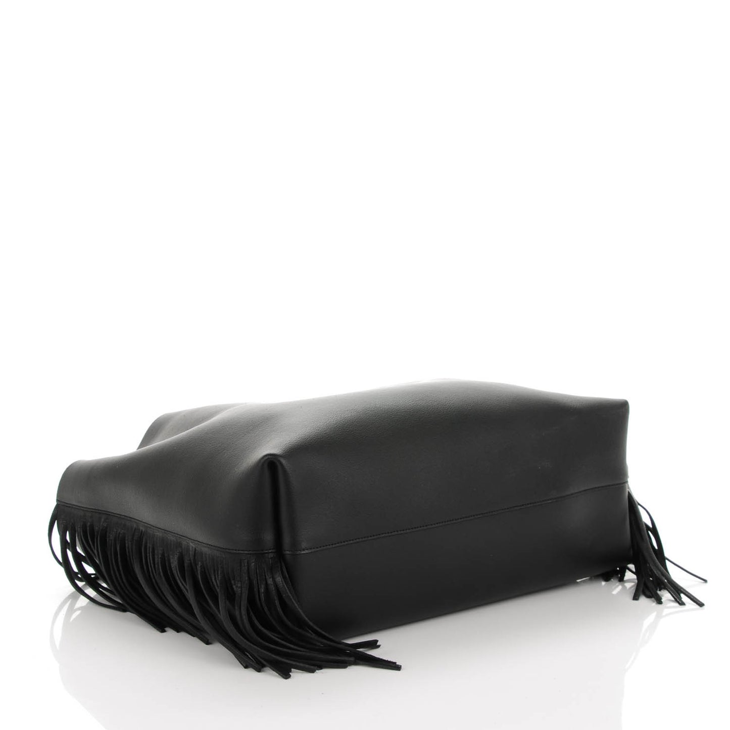Calfskin Large Fringe Shopping Tote Black