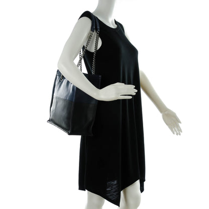 Chanel Calfskin Boy Shopping Tote Blue Black 2 of 7