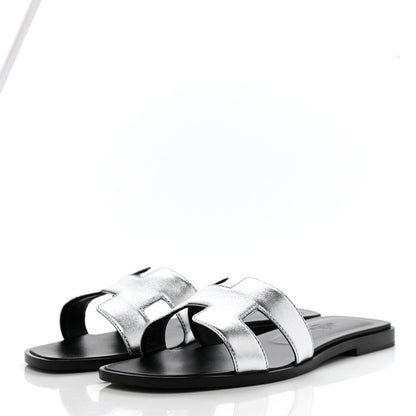 Hermes Metallic Nappa Calfskin Oran Sandals 38 Argent 3 of 9