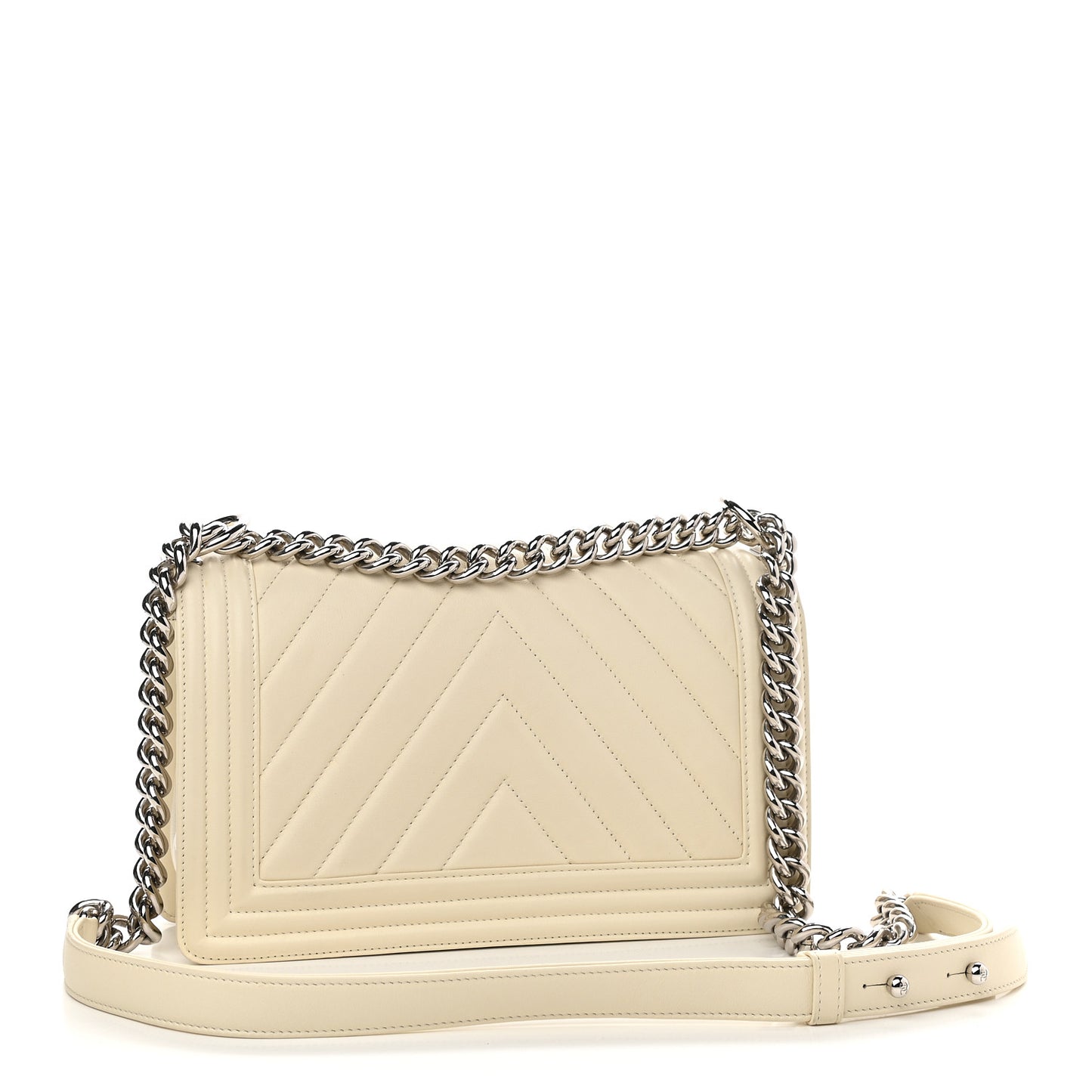 Calfskin Chevron Quilted Medium Boy Flap Ivory