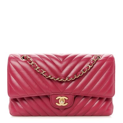 Chanel Lambskin Chevron Quilted Medium Double Flap Dark Pink 1 of 13