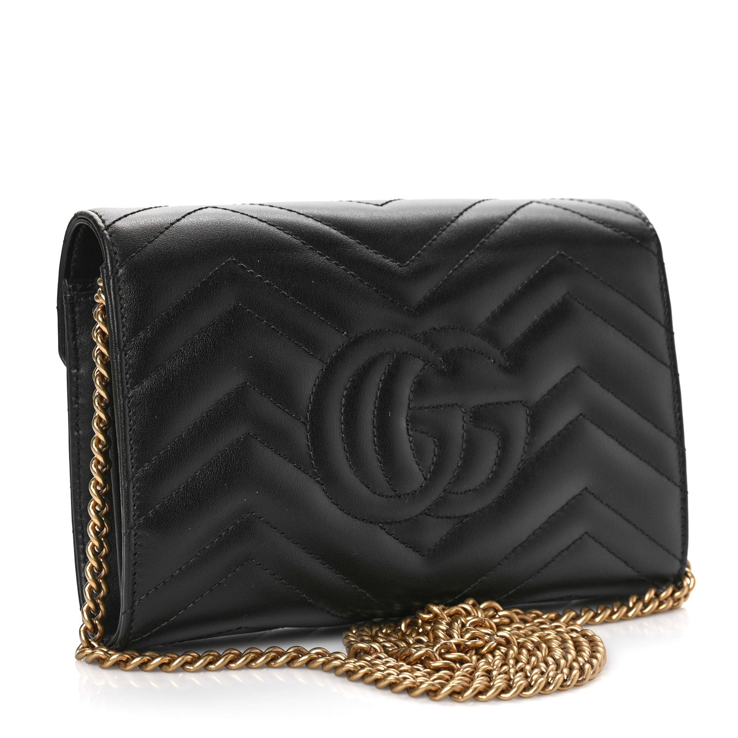 Gucci Calfskin Matelasse GG Marmont Chain Wallet Black 3 of 9