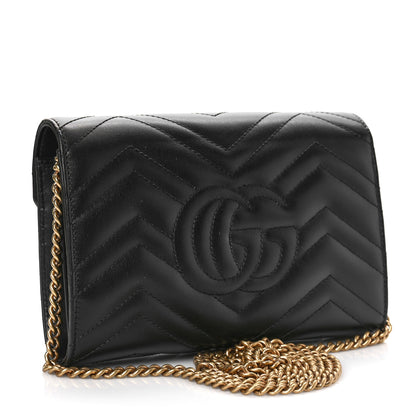 Gucci Calfskin Matelasse GG Marmont Chain Wallet Black 3 of 9