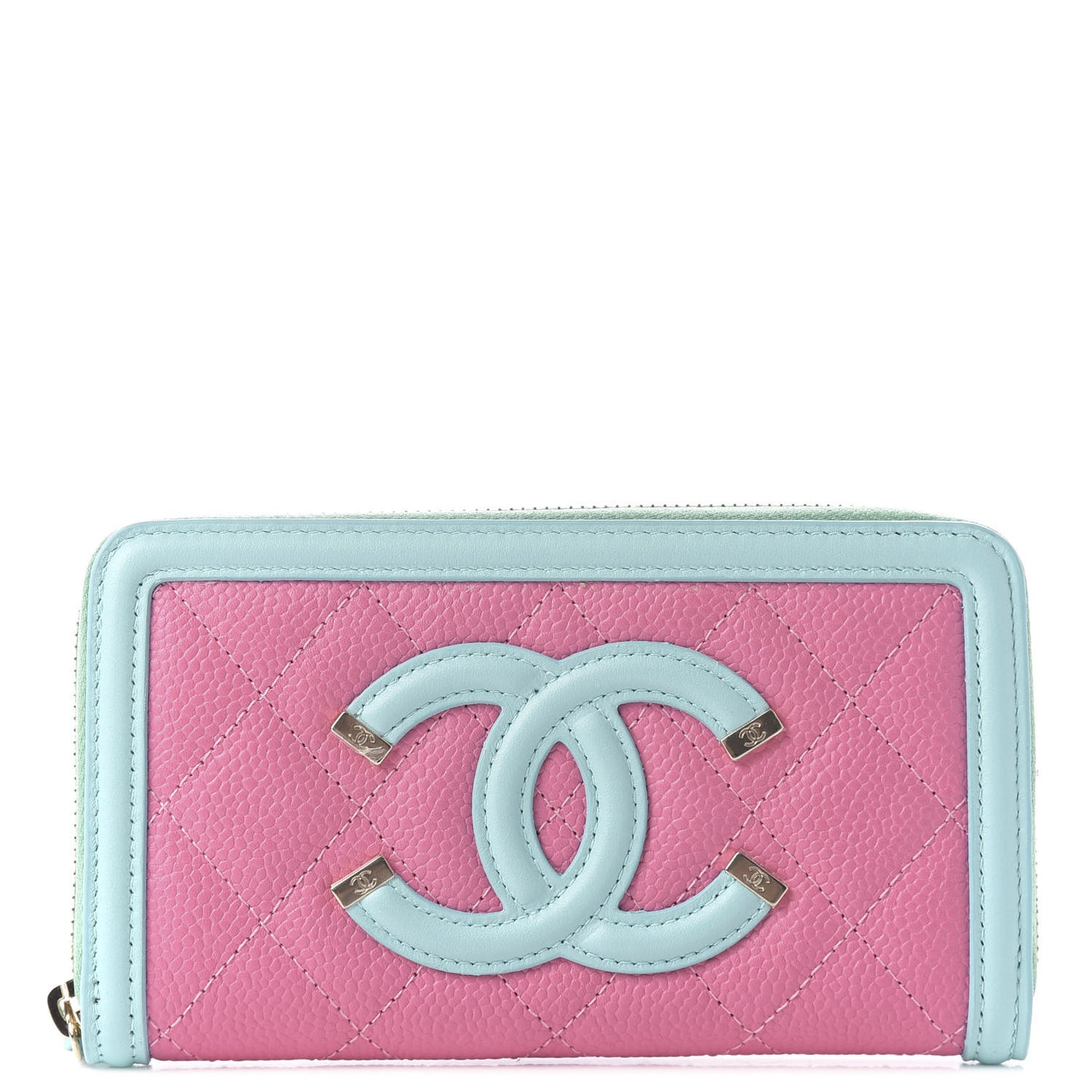 Caviar Quilted Medium Filigree Zip Around Wallet Pink Blue Green